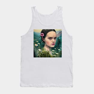 Portrait of pretty young  face with  daisies Tank Top